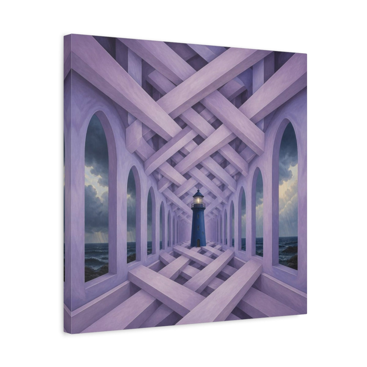 Side Mockup 5. Lighthouse Illusion Hallway shown as canvas print