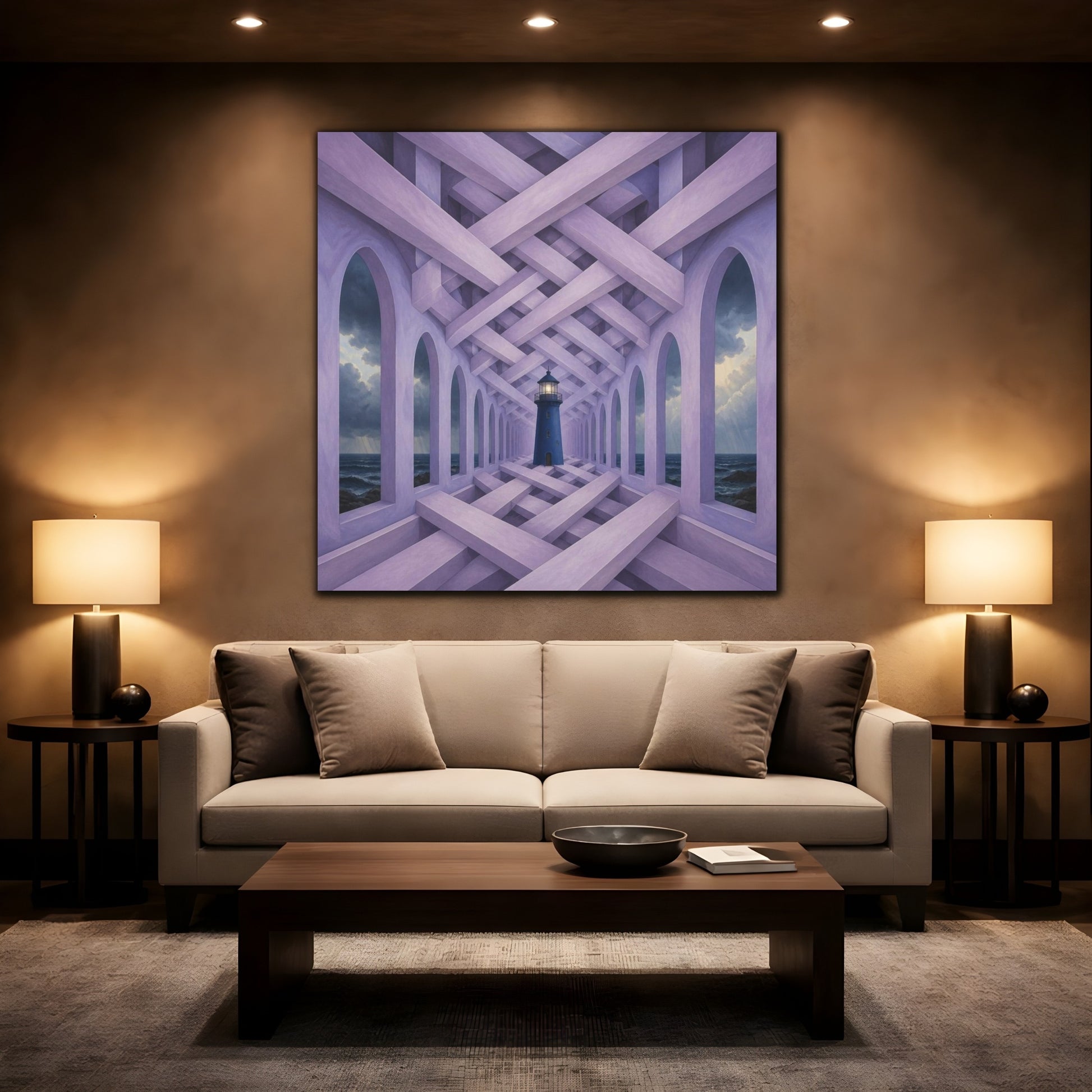Mockup 2. Lighthouse Illusion Hallway shown as canvas print