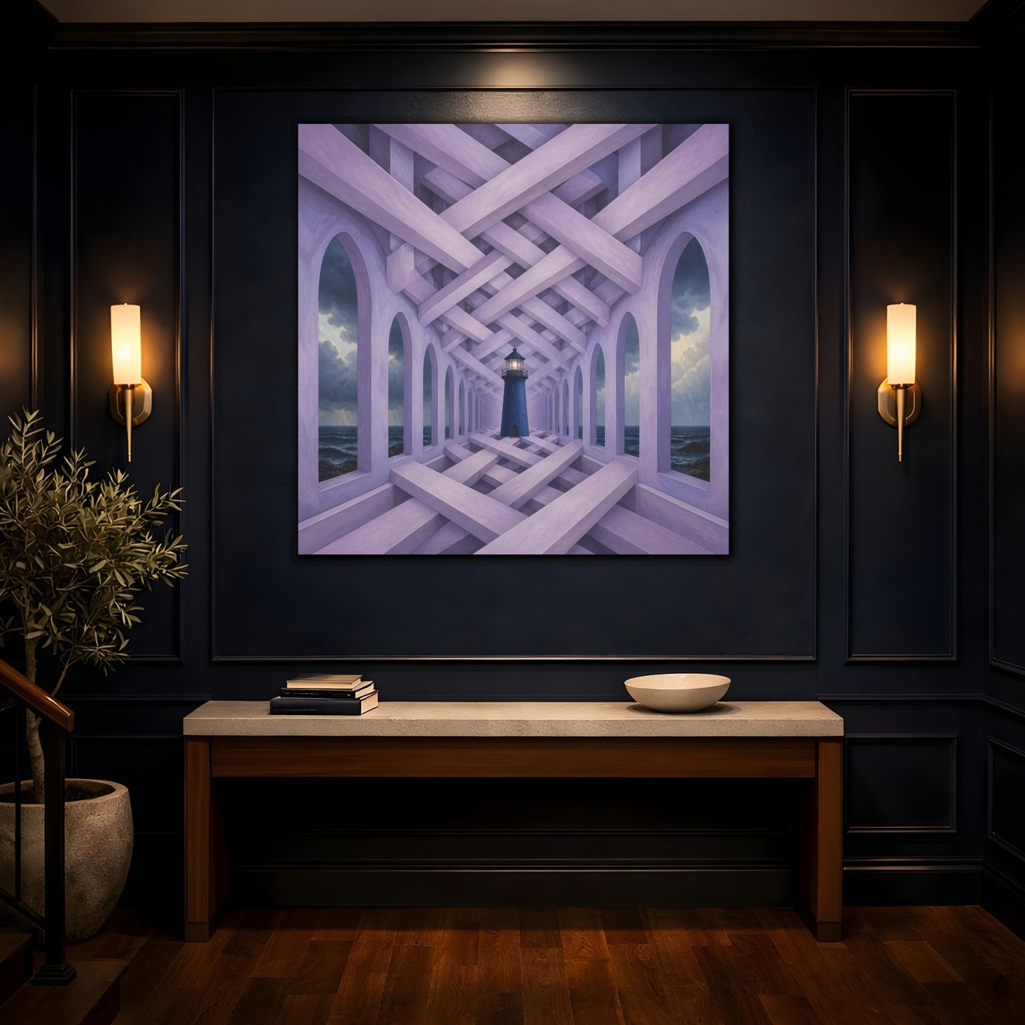 Mockup 4. Lighthouse Illusion Hallway shown as canvas print