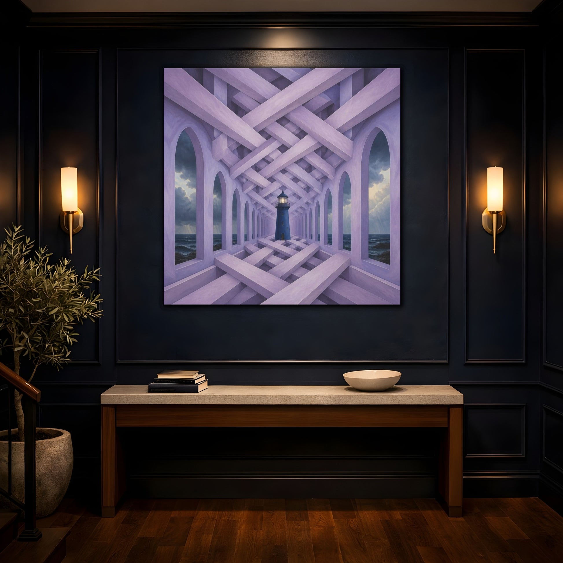 Mockup 4. Lighthouse Illusion Hallway shown as canvas print