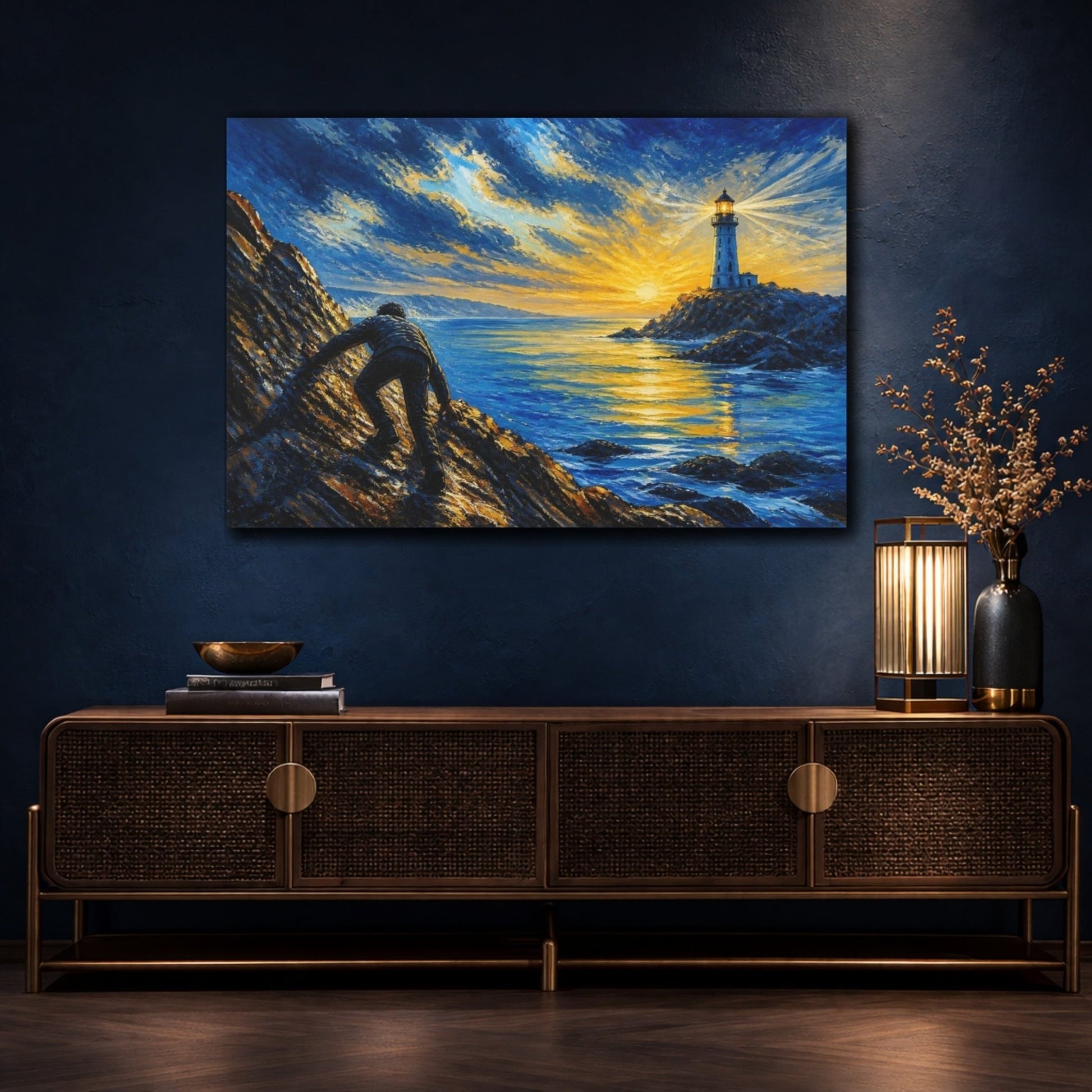 Lighthouse Motivation Climb Canvas Print – Living Room, Above Sofa - YesArtYes