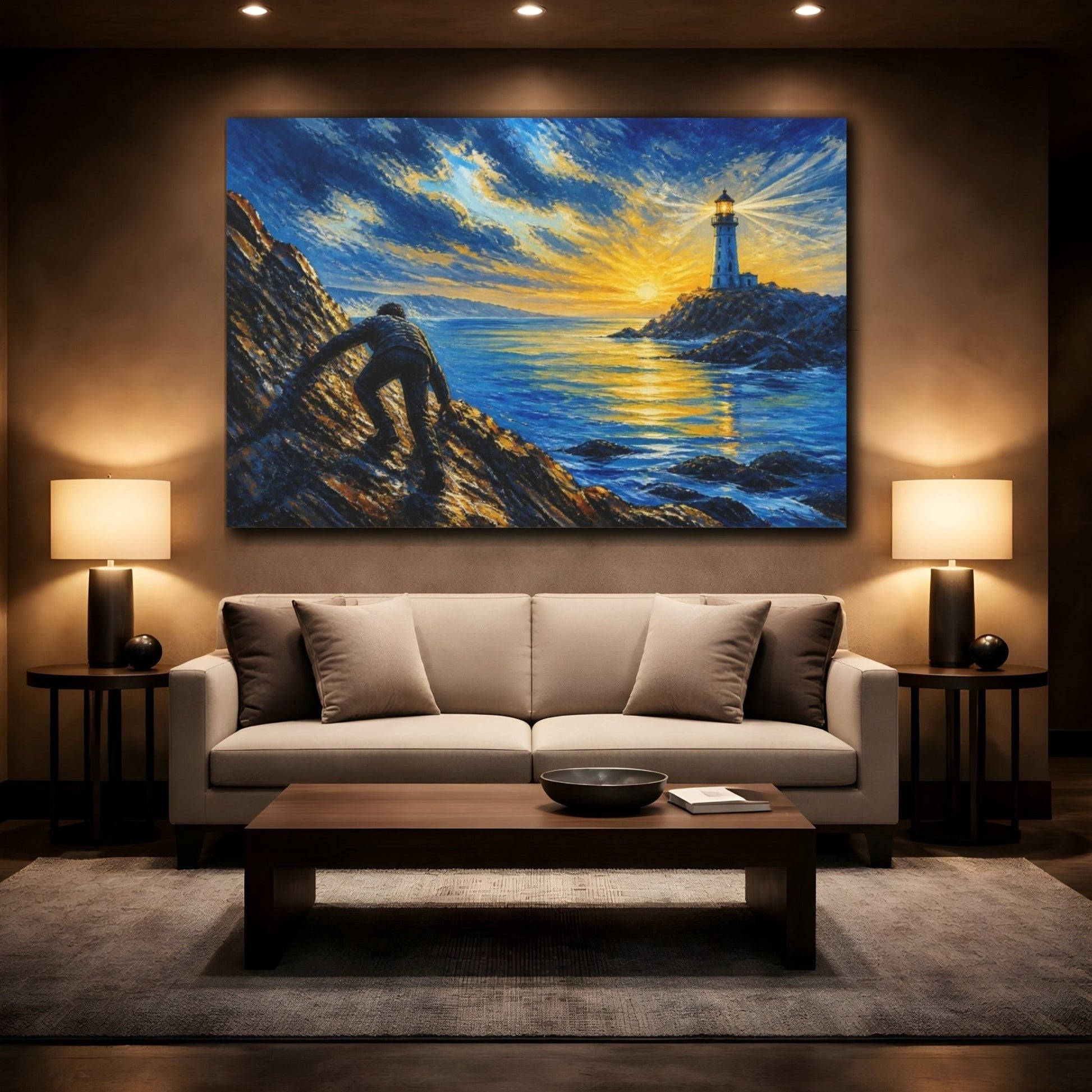 Lighthouse Motivation Climb Canvas Print – Living Room, Above Sofa - YesArtYes