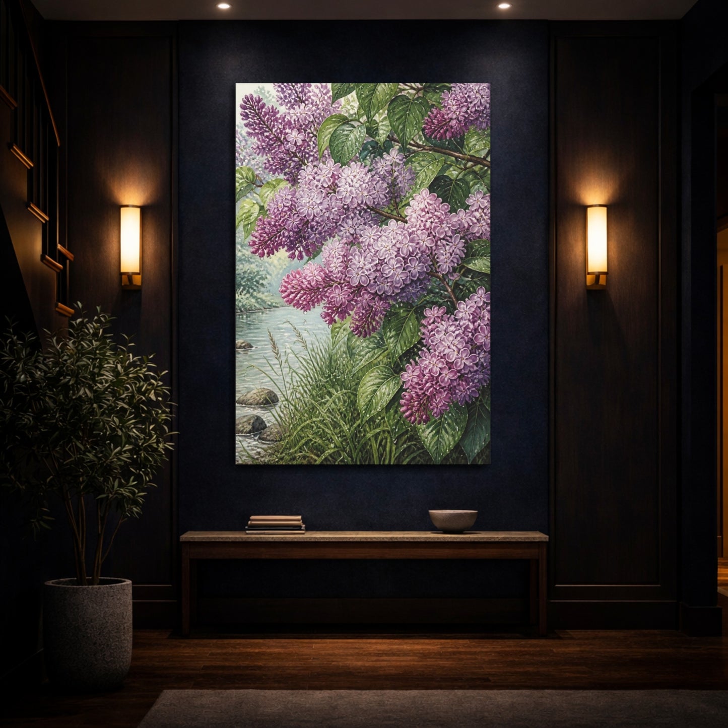 Mockup 4. Lilac Flowers By Riverside shown as canvas print