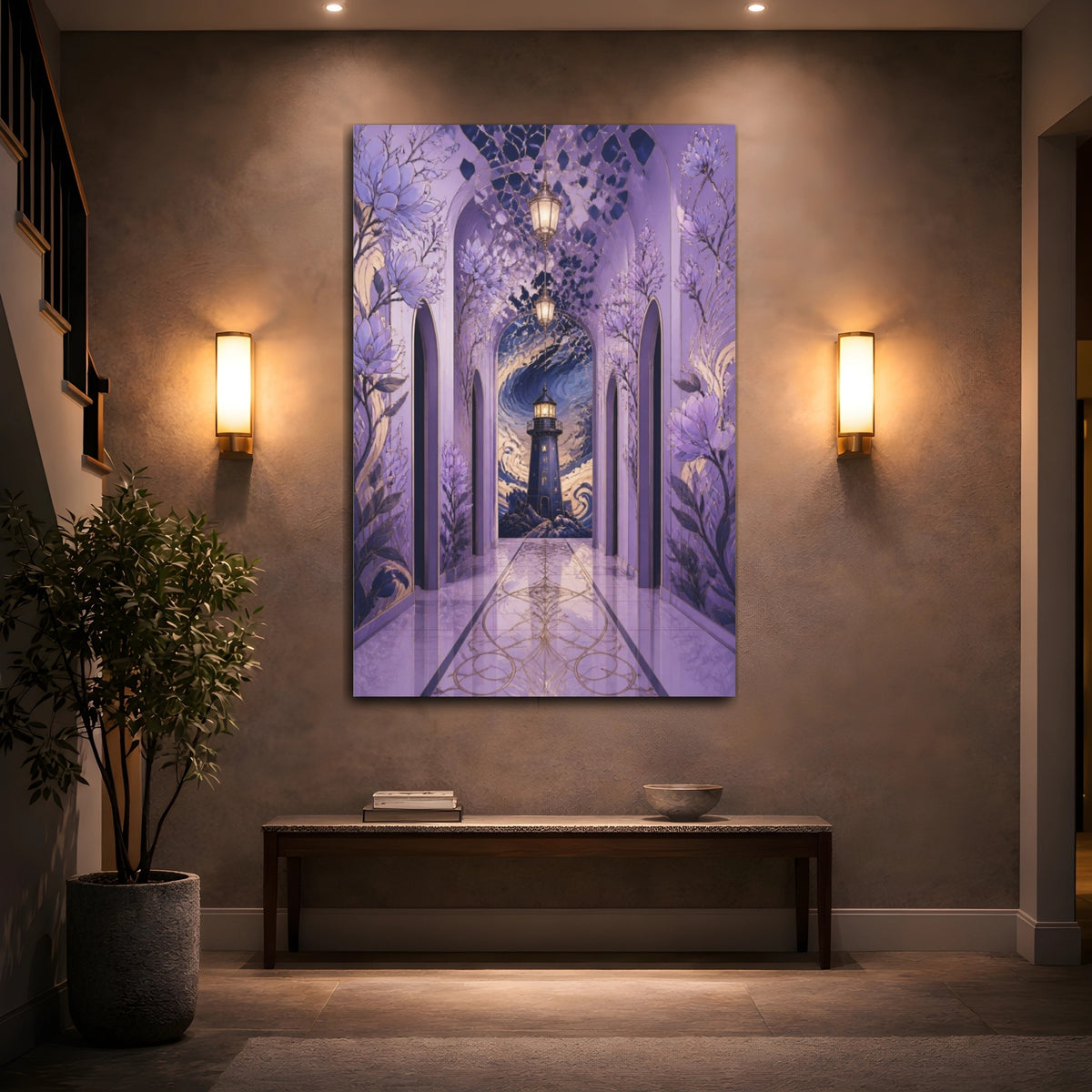 Mockup 2. Lilac Lighthouse Passage shown as canvas print
