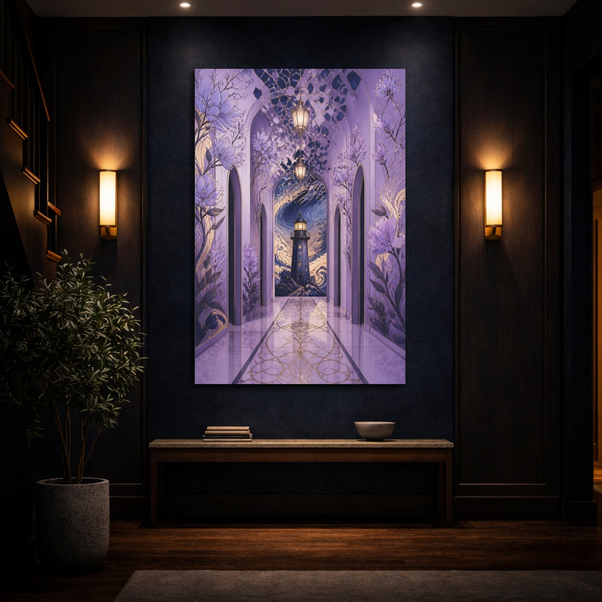 Mockup 4. Lilac Lighthouse Passage shown as canvas print