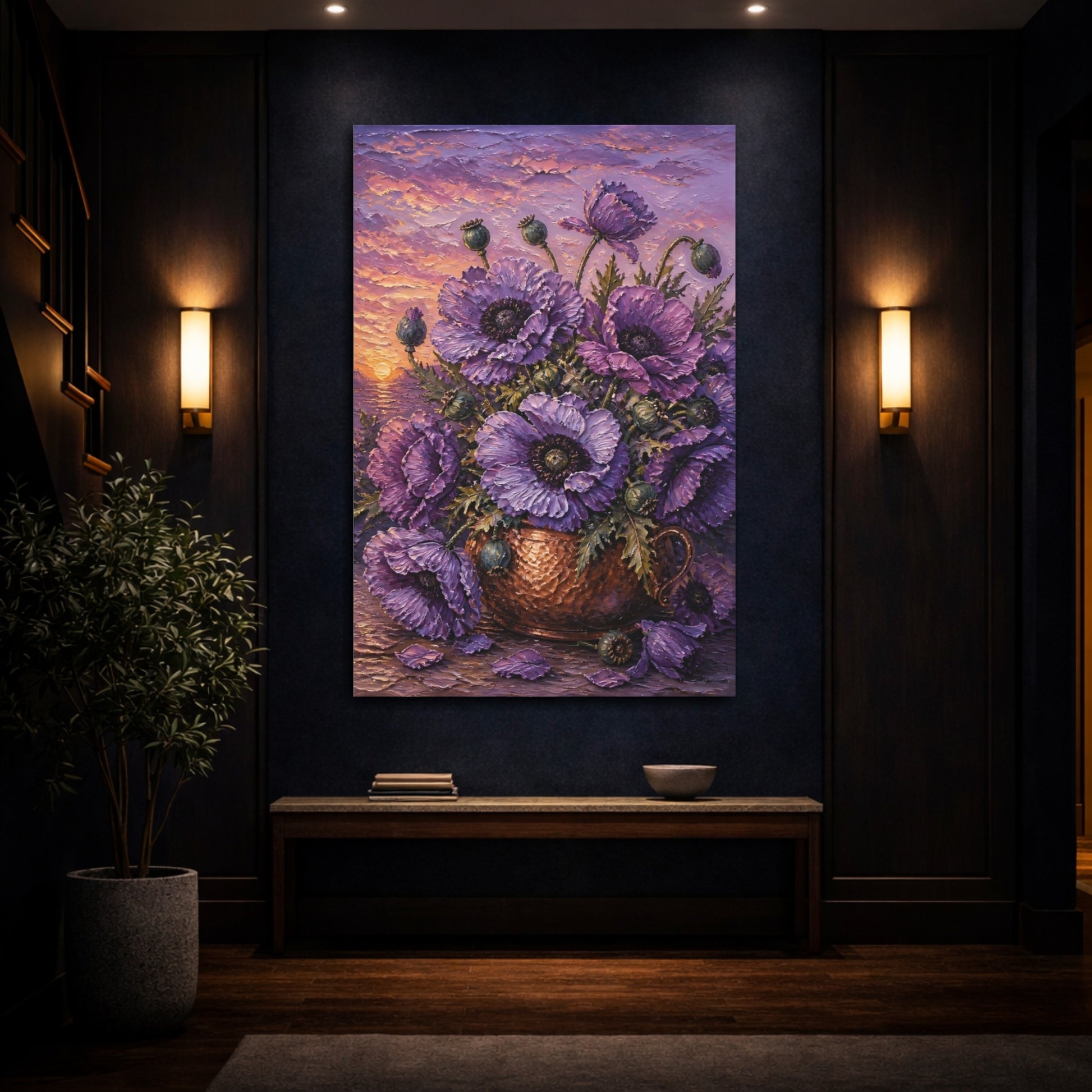 Mockup 4. Lilac Poppy Flowers In Copper shown as canvas print