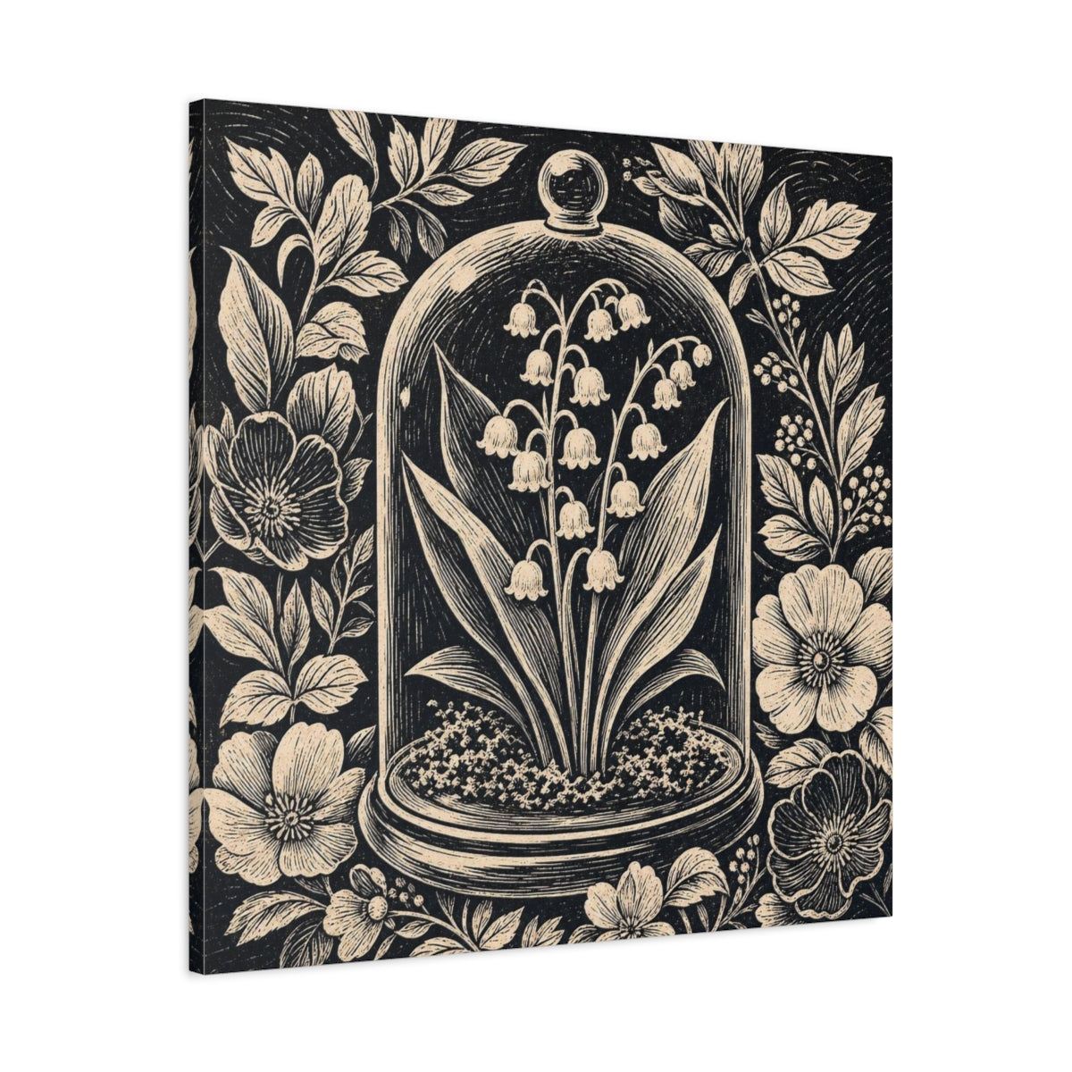 Side Mockup 3. Lily Of The Valley Cloche shown as canvas print