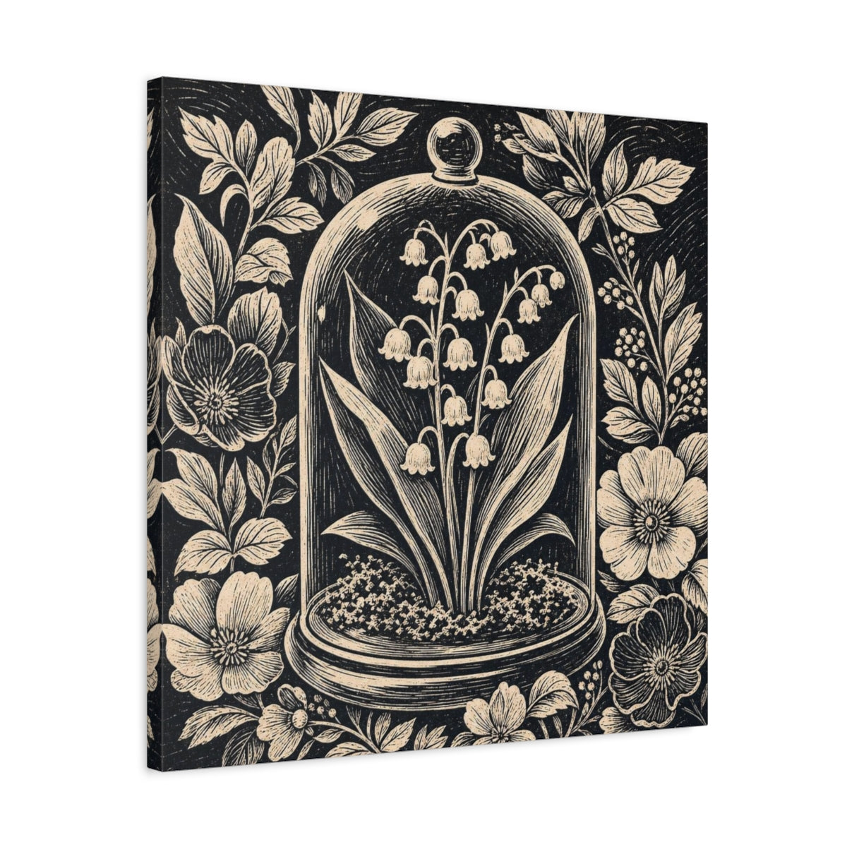 Side Mockup 4. Lily Of The Valley Cloche shown as canvas print