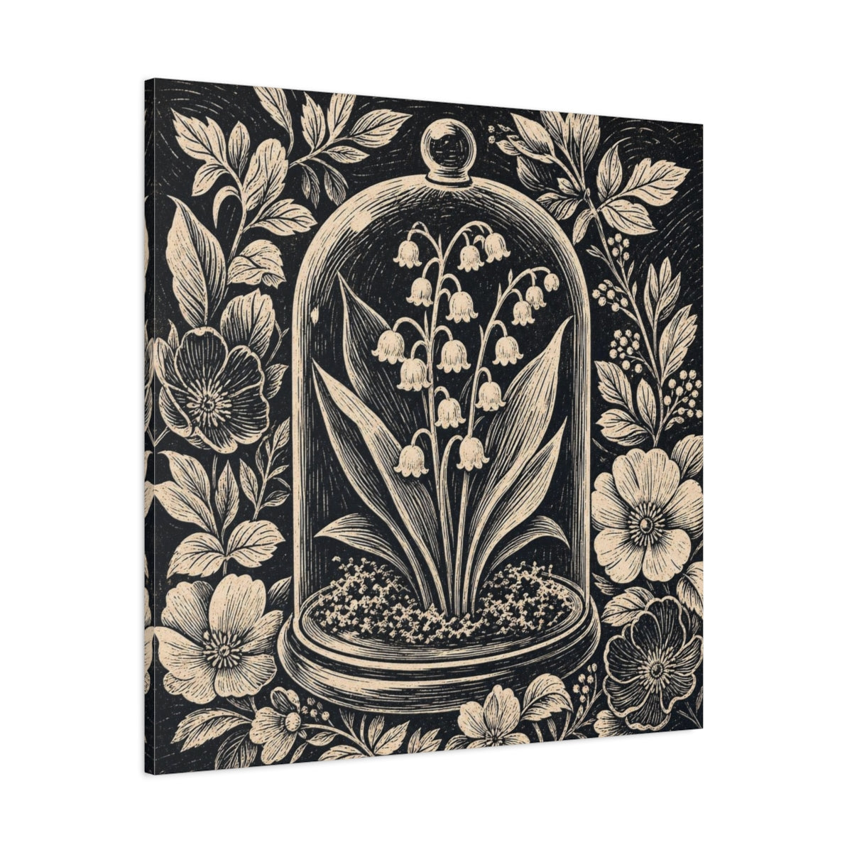 Side Mockup 1. Lily Of The Valley Cloche shown as canvas print