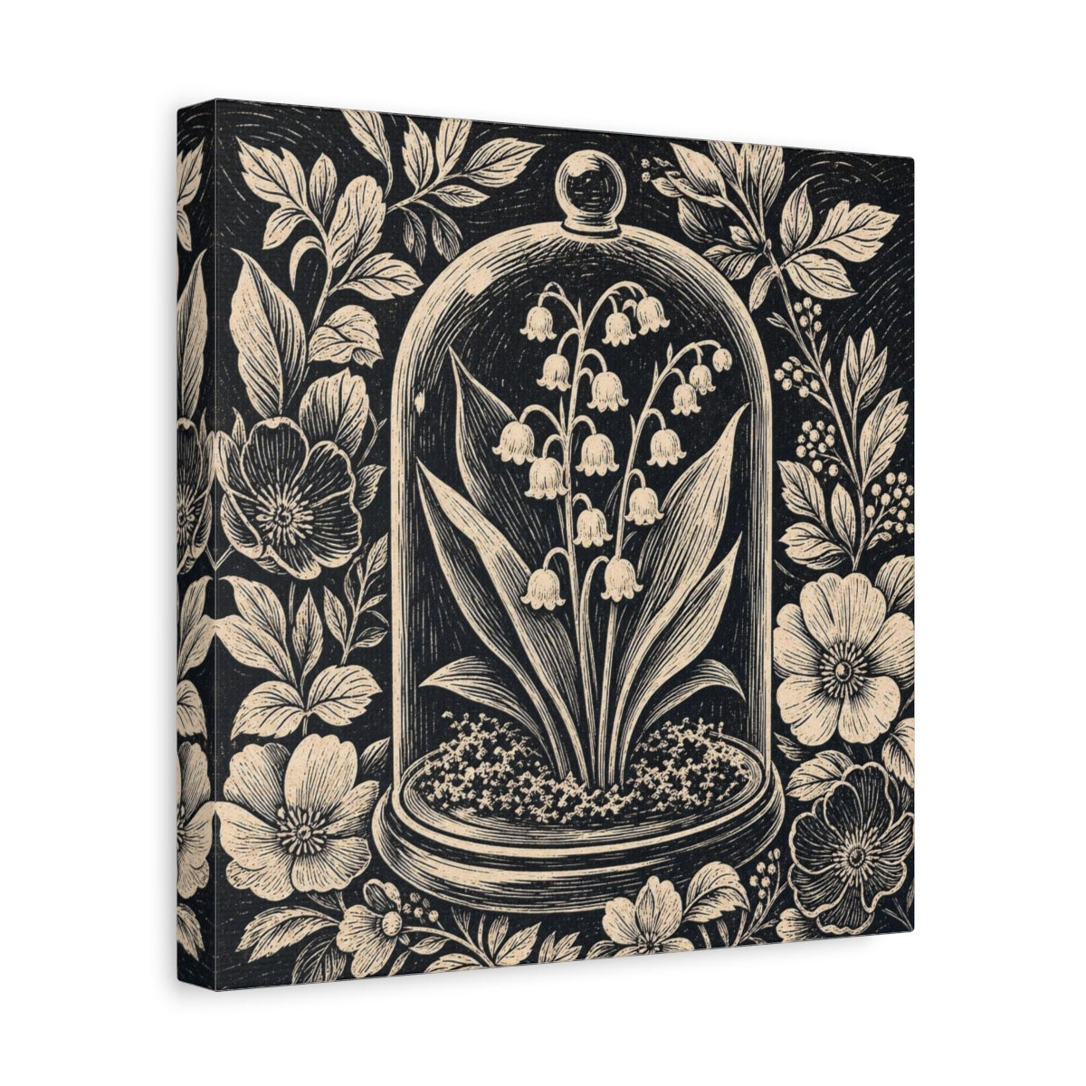 Side Mockup 8. Lily Of The Valley Cloche shown as canvas print