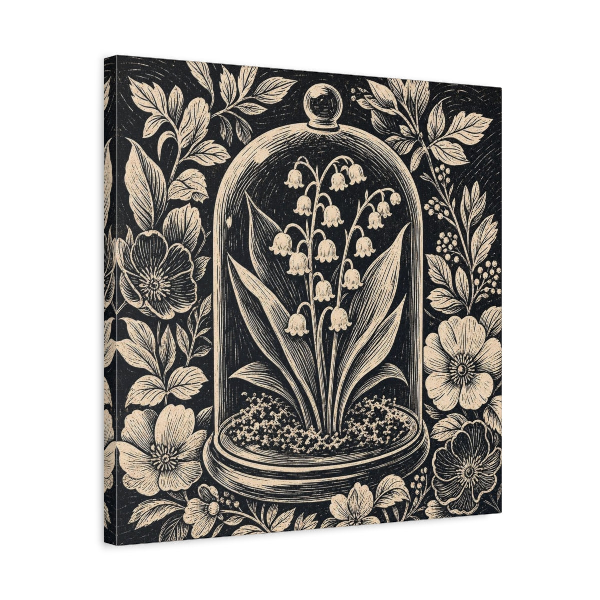 Side Mockup 5. Lily Of The Valley Cloche shown as canvas print