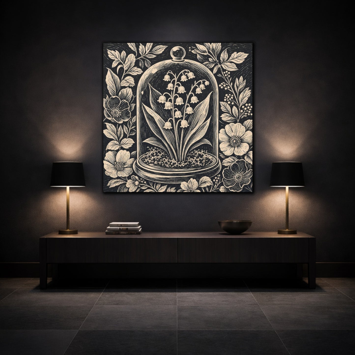 Mockup 3. Lily Of The Valley Cloche shown as canvas print