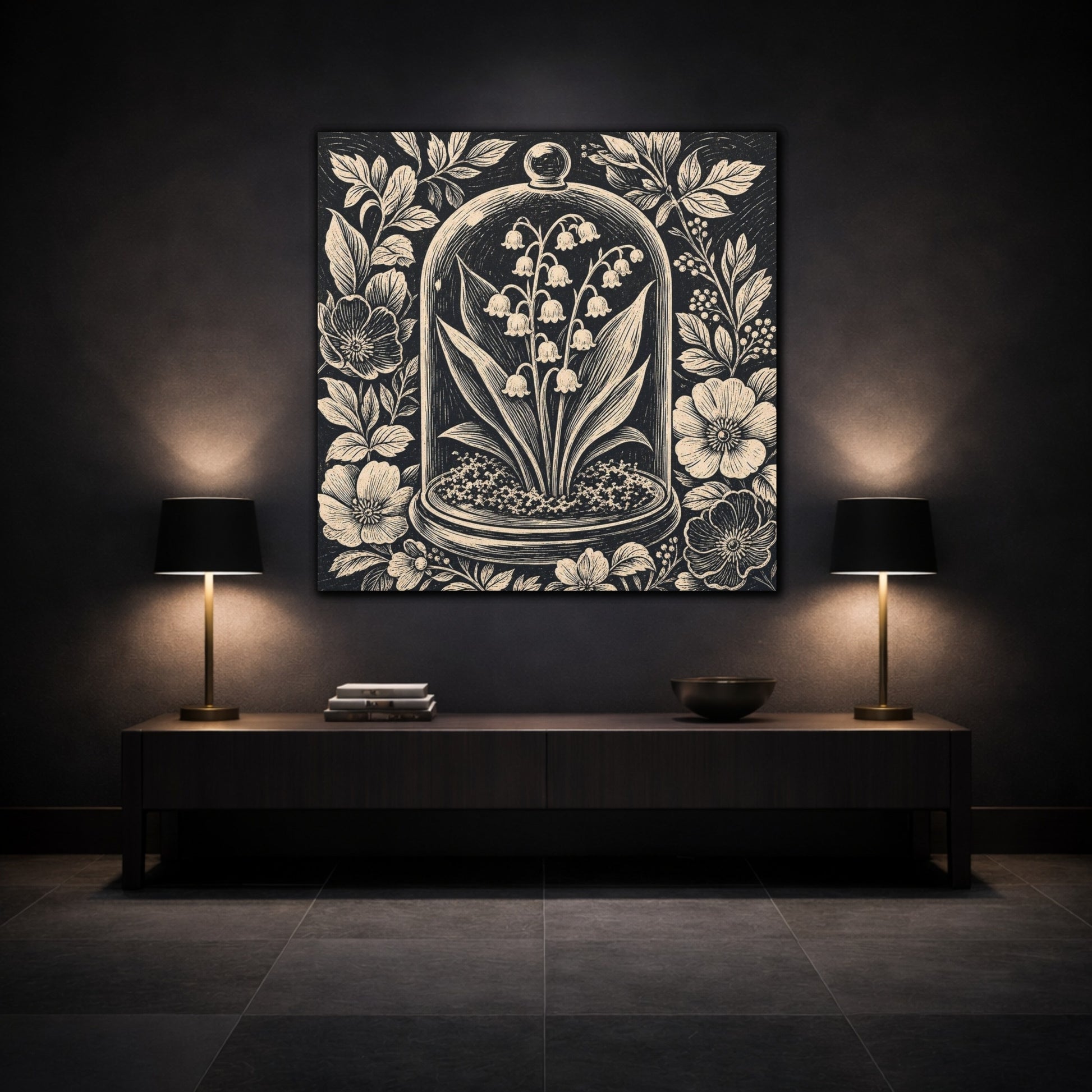 Mockup 3. Lily Of The Valley Cloche shown as canvas print