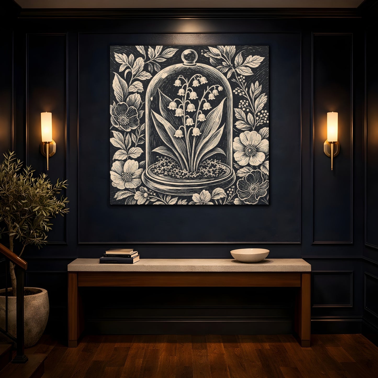 Mockup 4. Lily Of The Valley Cloche shown as canvas print