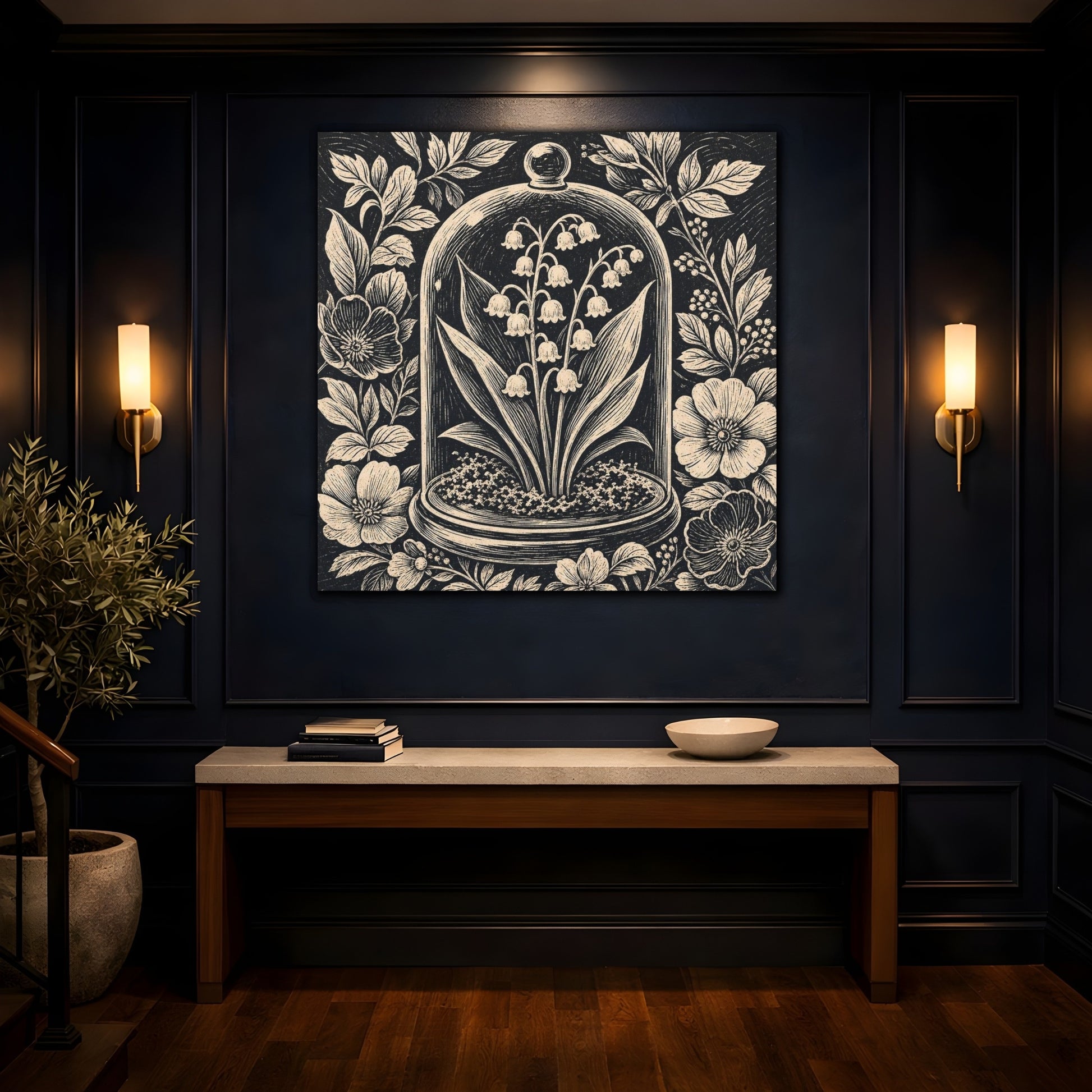 Mockup 4. Lily Of The Valley Cloche shown as canvas print