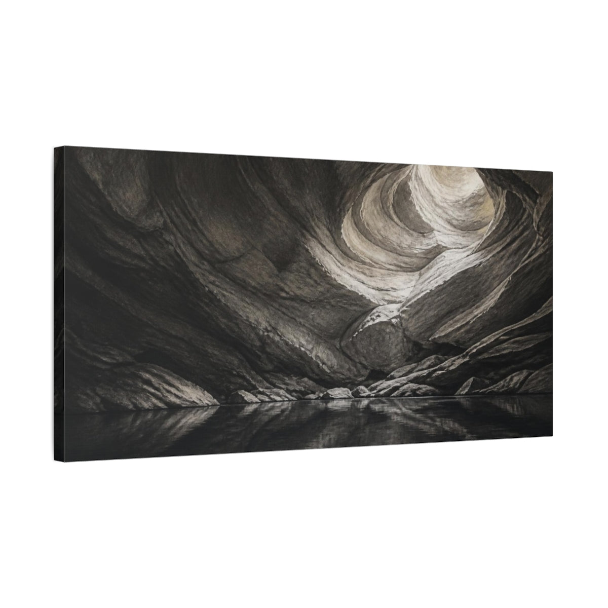 Side Mockup 1. Limestone Cave Reflection shown as canvas print