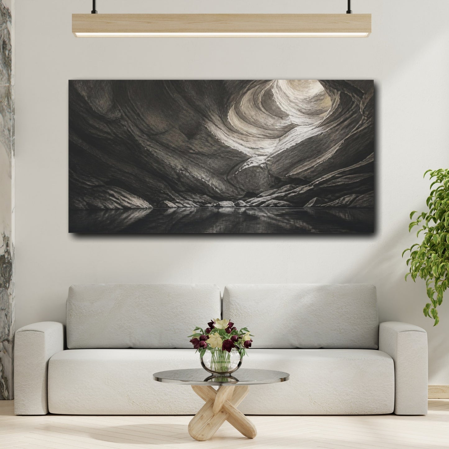 Mockup 2. Limestone Cave Reflection shown as canvas print