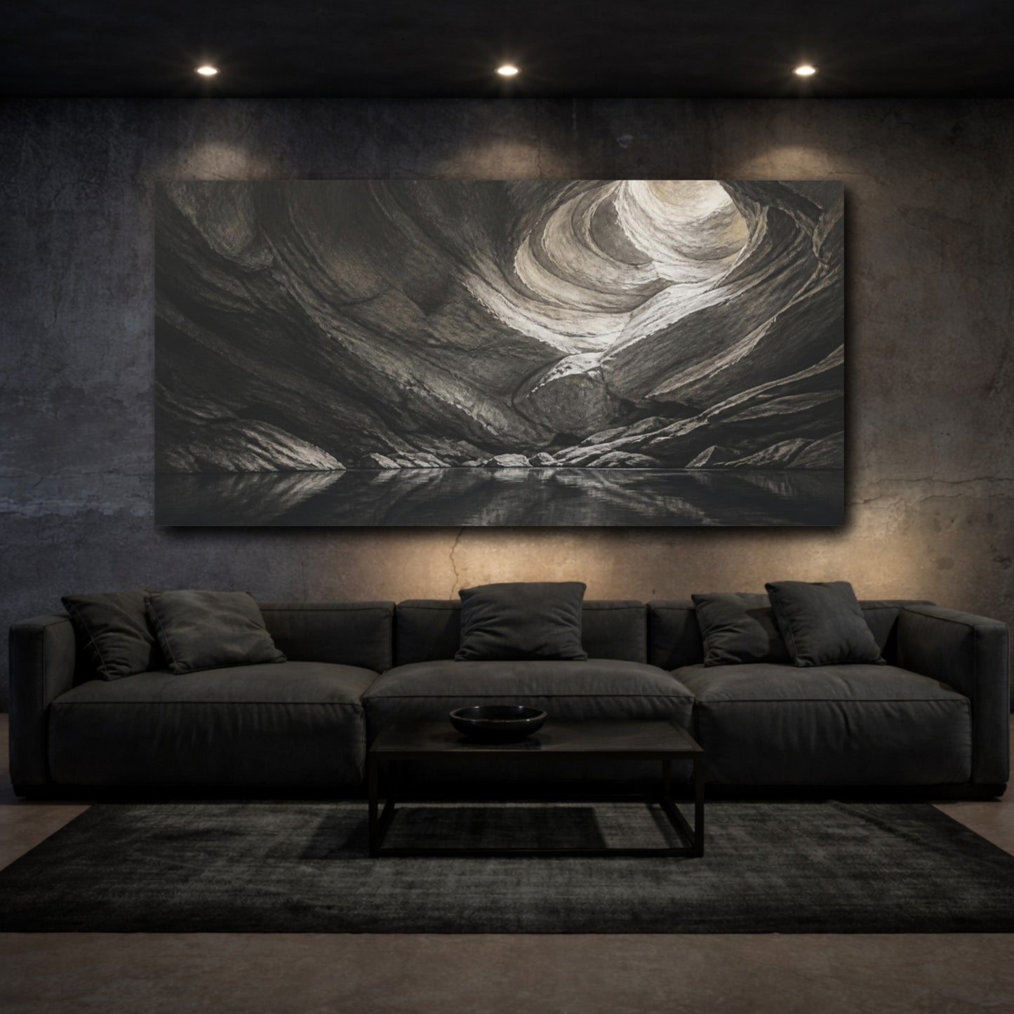 Mockup 3. Limestone Cave Reflection shown as canvas print
