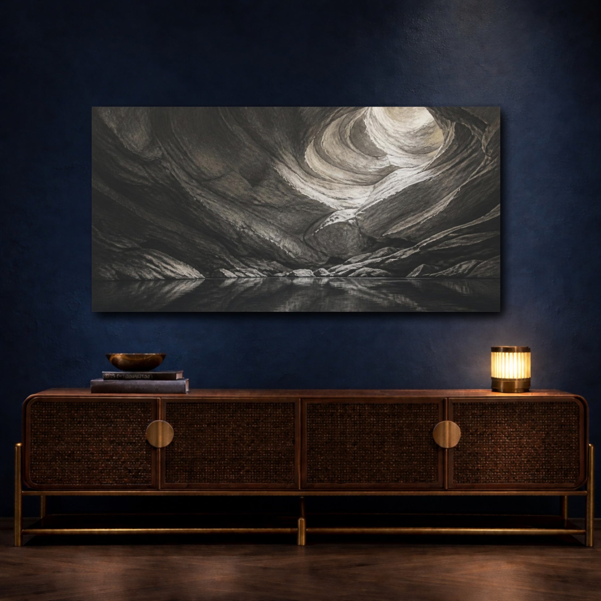Mockup 4. Limestone Cave Reflection shown as canvas print