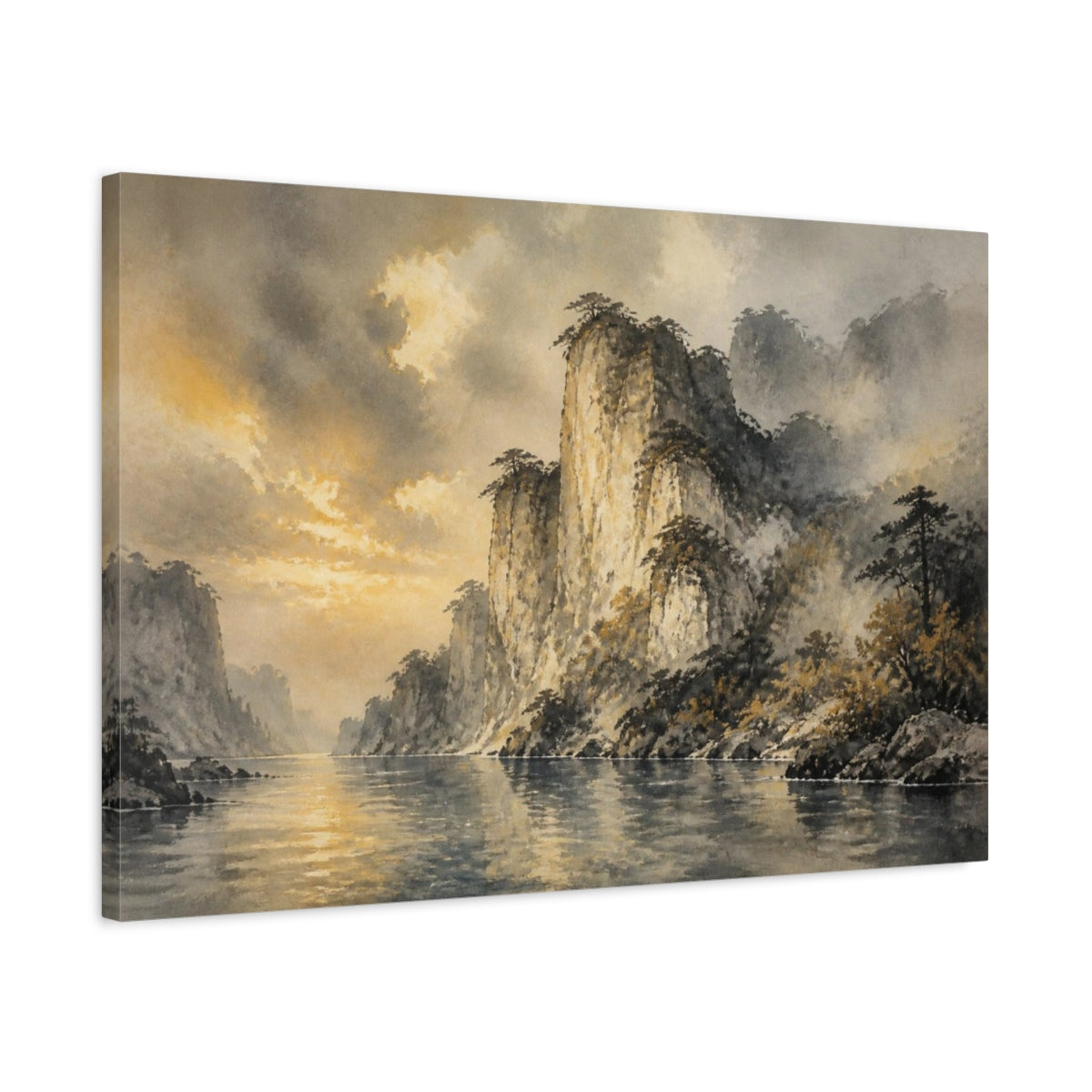 Side Mockup 2. Limestone Cliff Landscape shown as canvas print