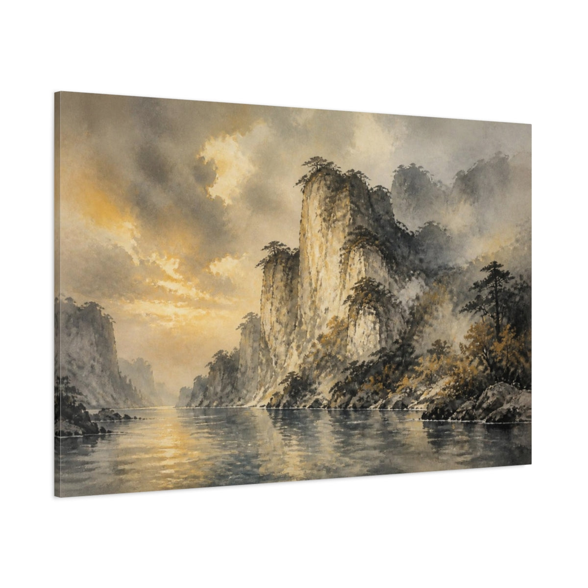 Side Mockup 1. Limestone Cliff Landscape shown as canvas print