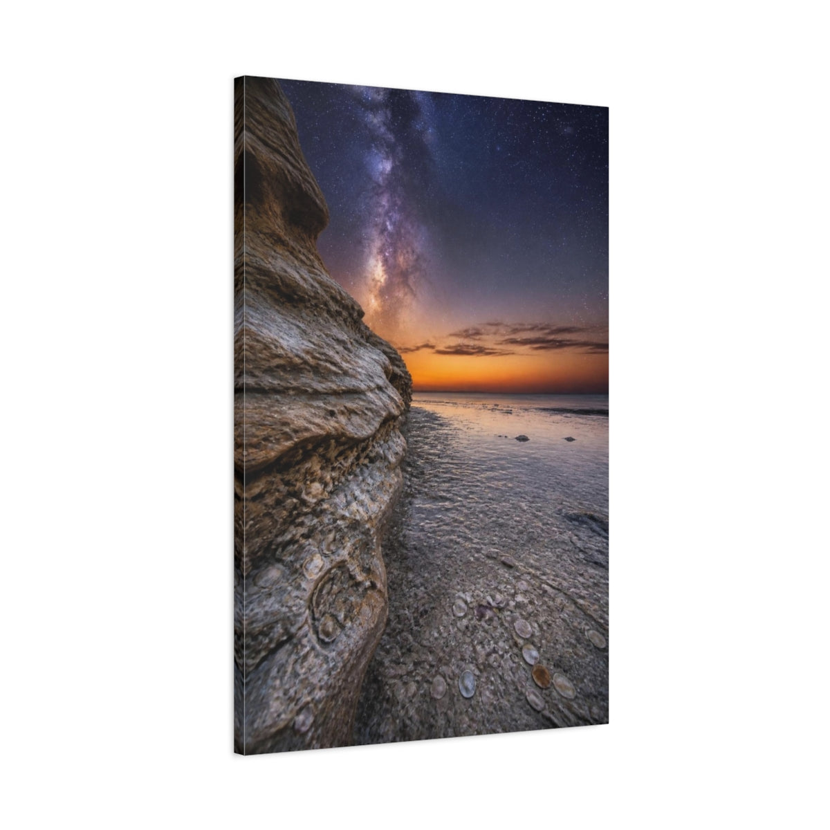 Main Mockup. Limestone Cliff Under Milky Way shown as canvas print