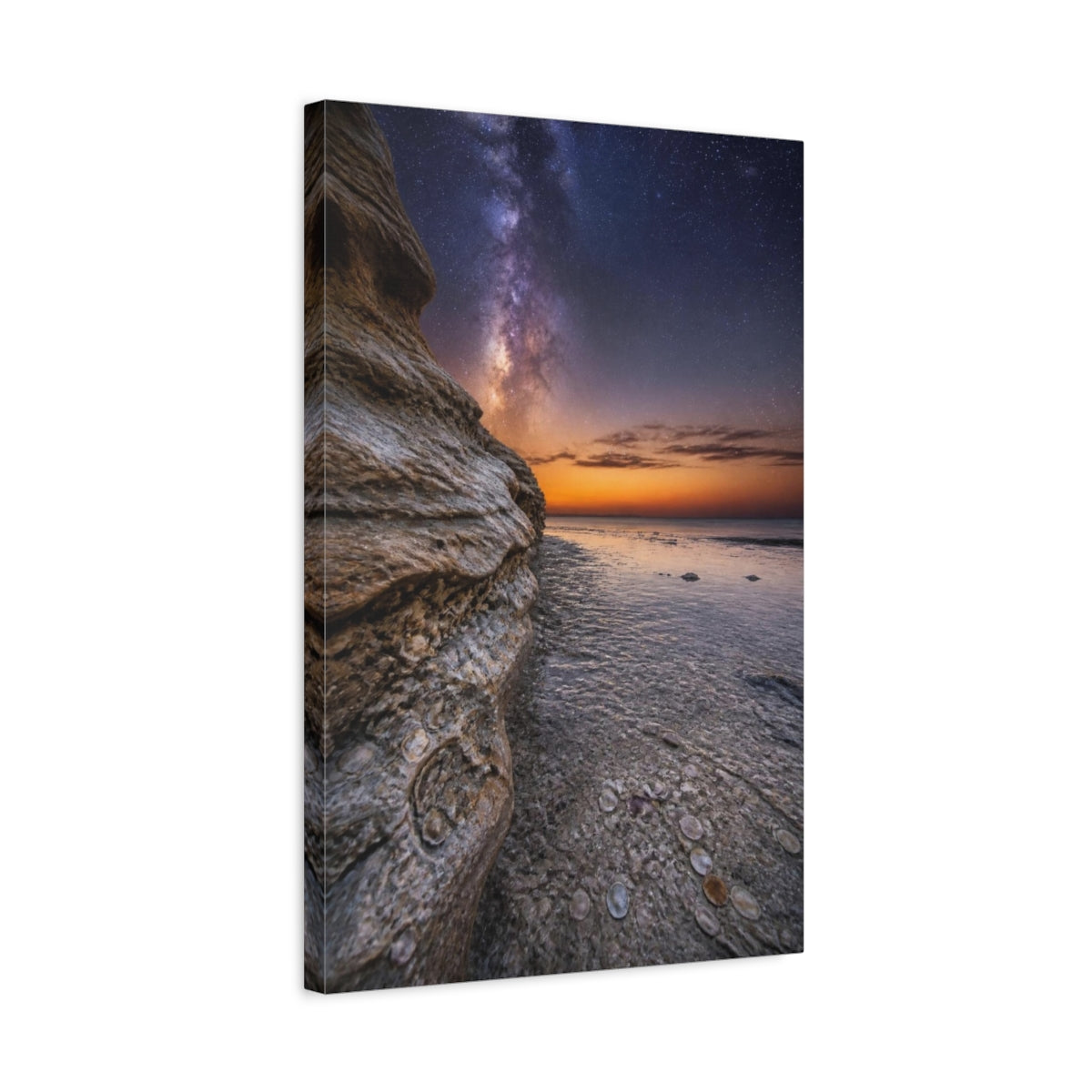 Side Mockup 3. Limestone Cliff Under Milky Way shown as canvas print