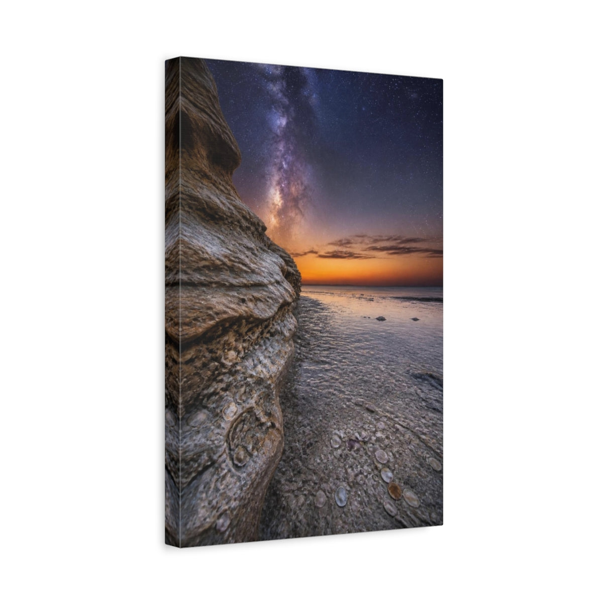 Side Mockup 4. Limestone Cliff Under Milky Way shown as canvas print