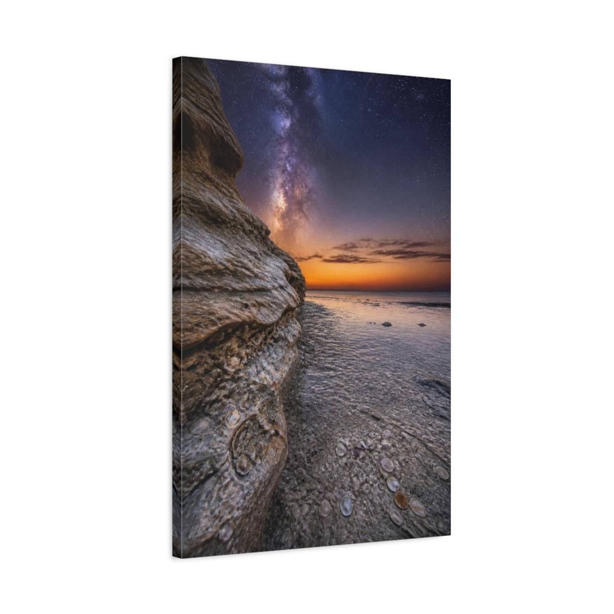 Side Mockup 2. Limestone Cliff Under Milky Way shown as canvas print