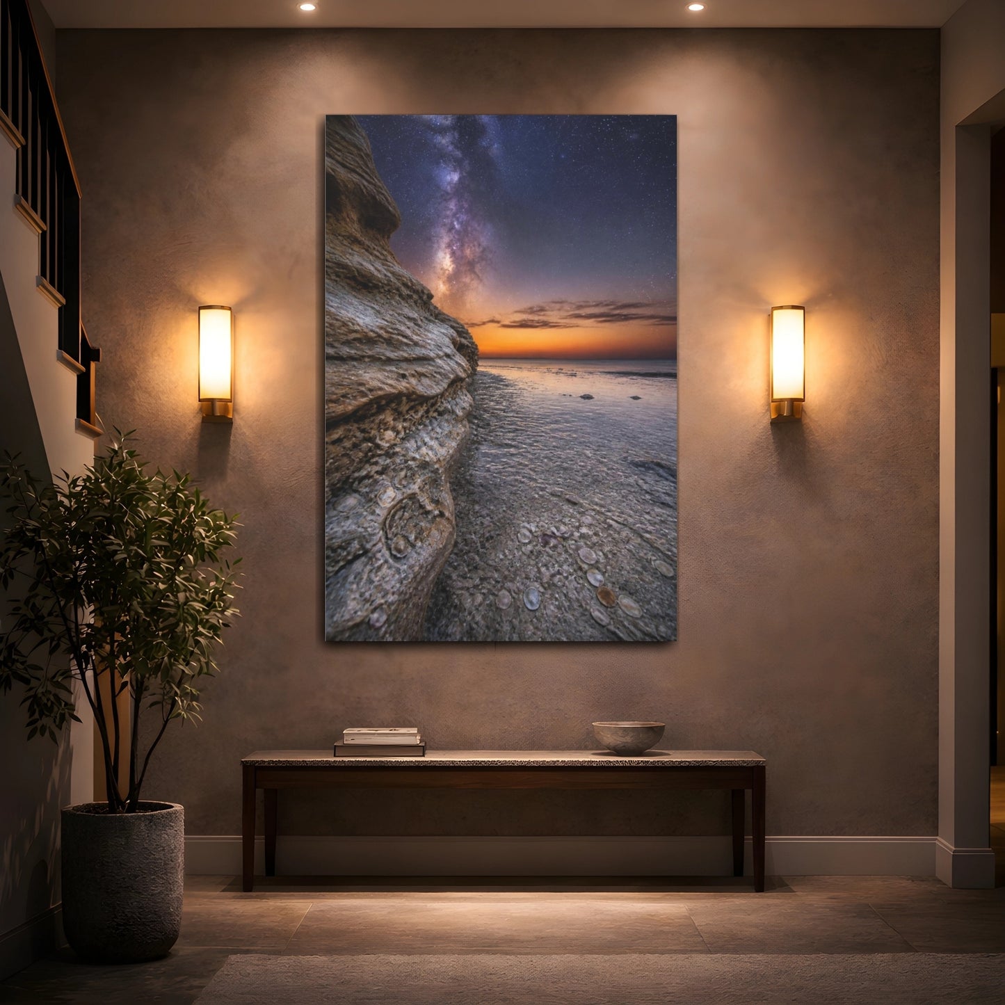 Mockup 2. Limestone Cliff Under Milky Way shown as canvas print
