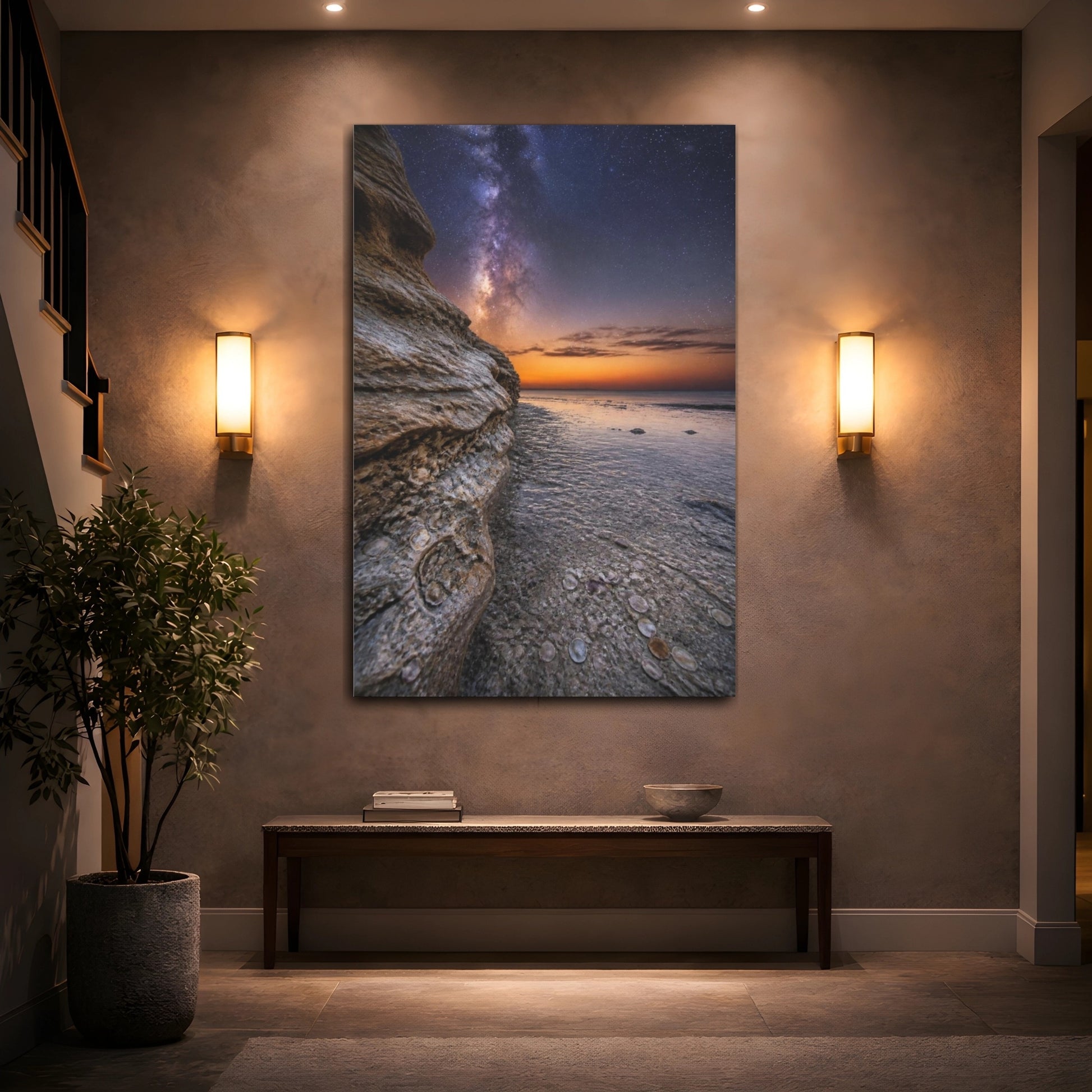 Mockup 2. Limestone Cliff Under Milky Way shown as canvas print