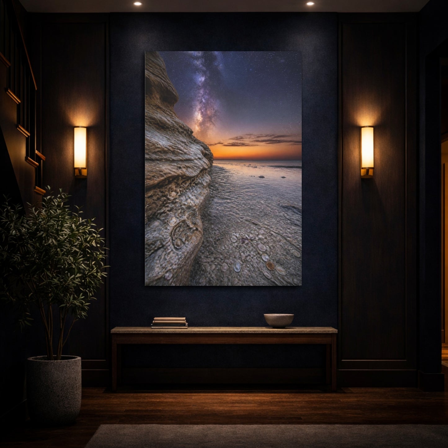 Mockup 4. Limestone Cliff Under Milky Way shown as canvas print