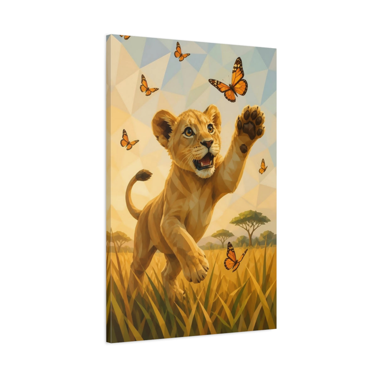 Main Mockup. Lion Cub Animals Joy shown as canvas print