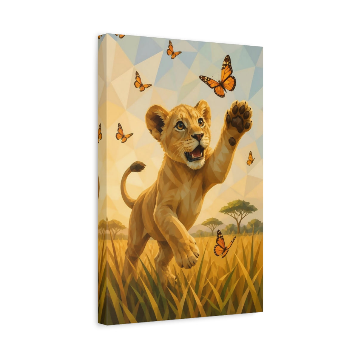 Side Mockup 4. Lion Cub Animals Joy shown as canvas print