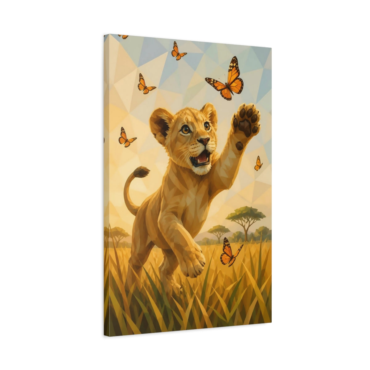 Side Mockup 2. Lion Cub Animals Joy shown as canvas print