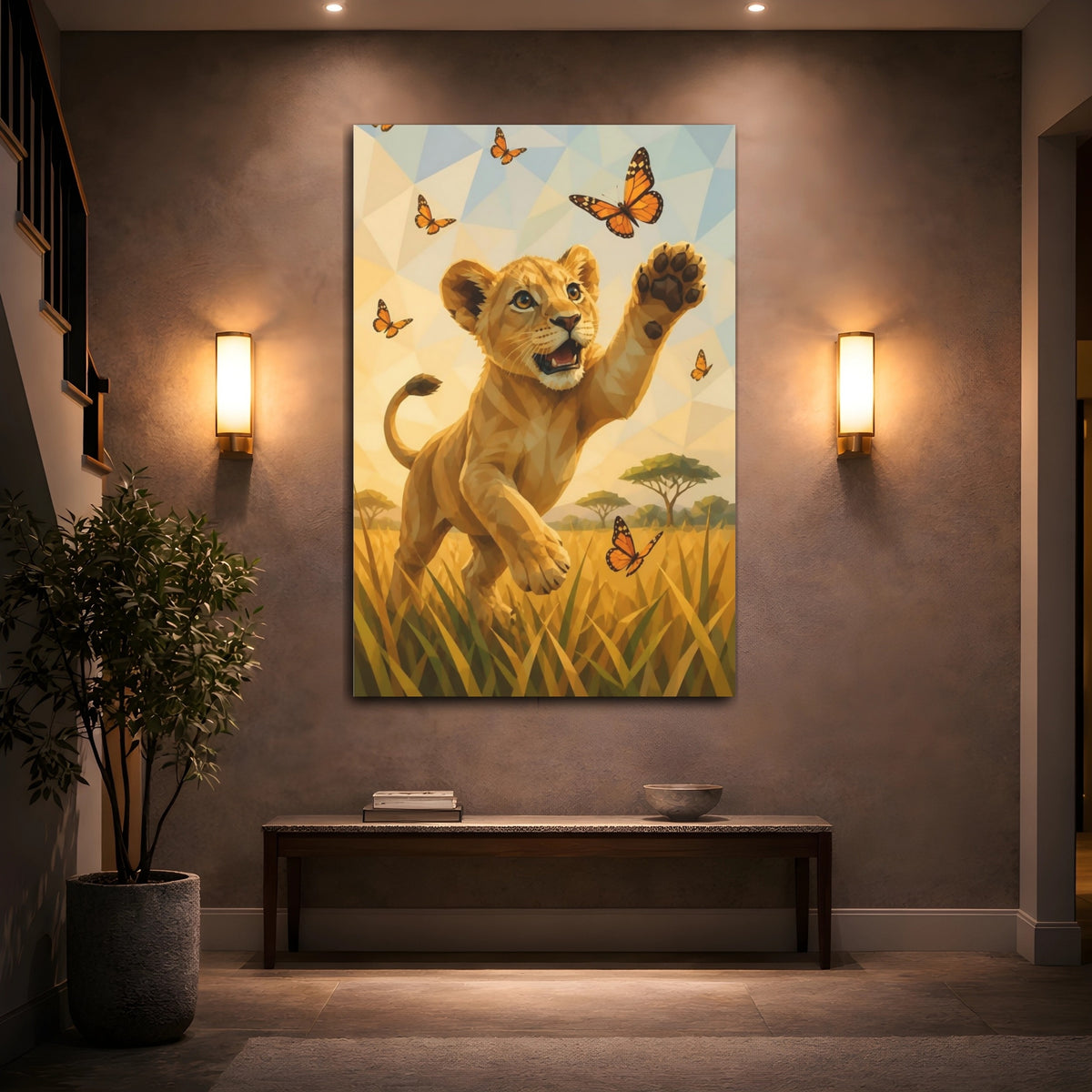 Mockup 2. Lion Cub Animals Joy shown as canvas print