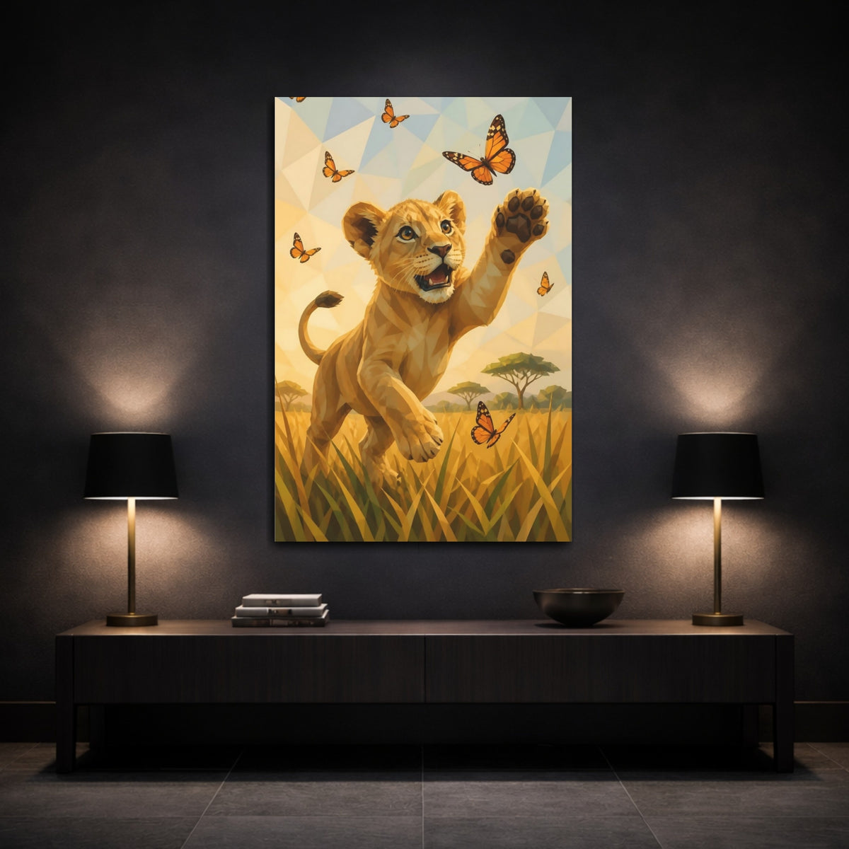 Mockup 3. Lion Cub Animals Joy shown as canvas print