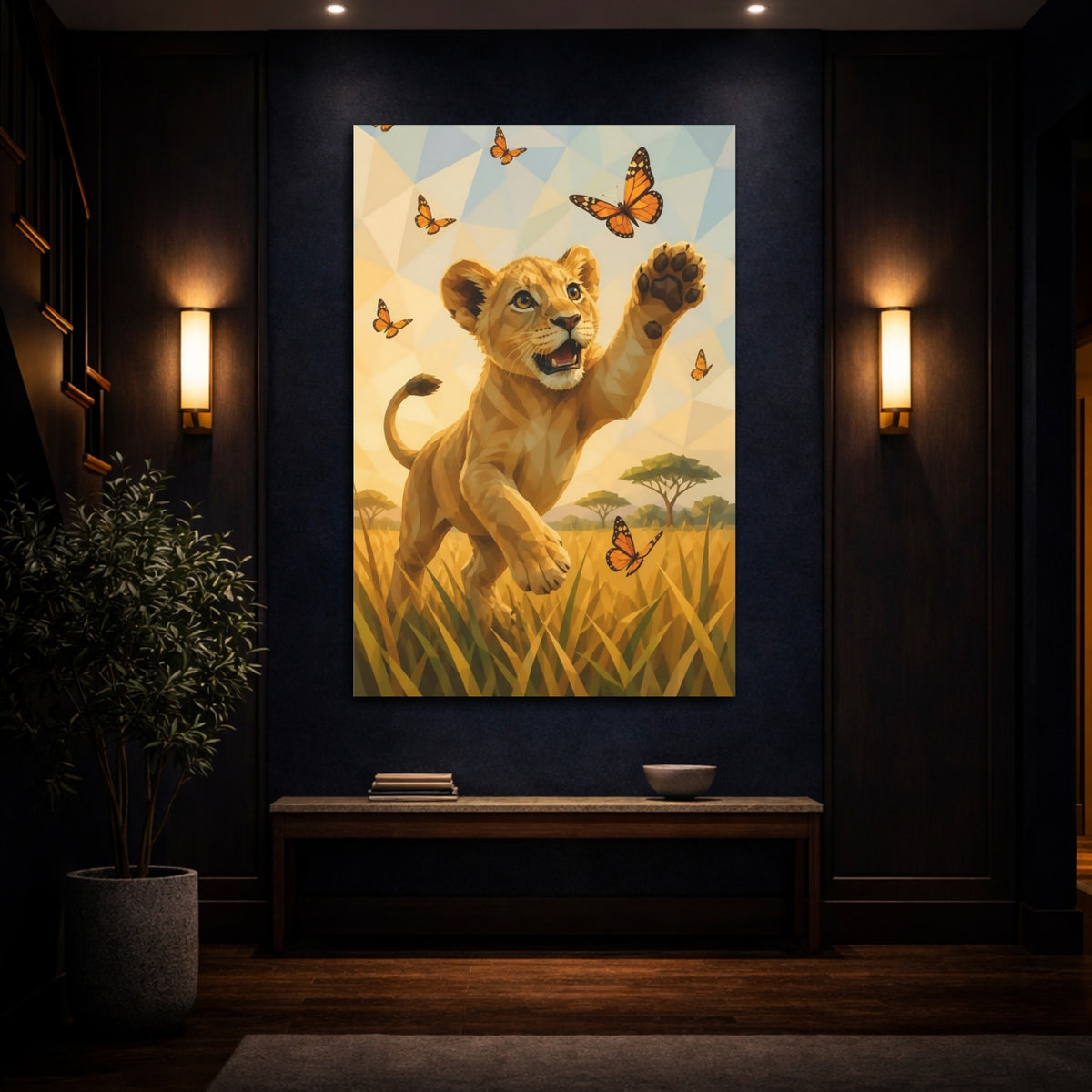 Mockup 4. Lion Cub Animals Joy shown as canvas print