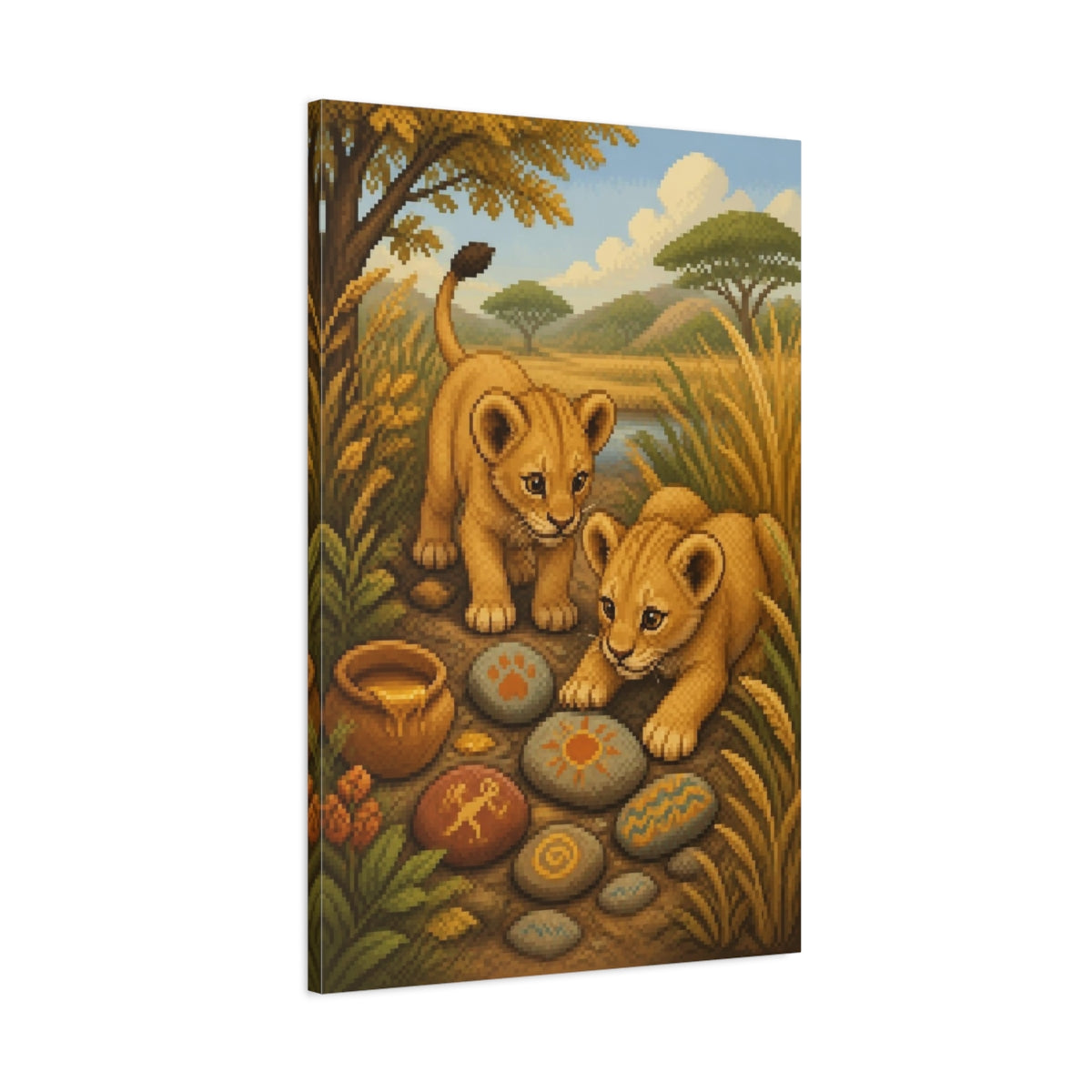 Main Mockup. Lion Cubs Kids Room shown as canvas print