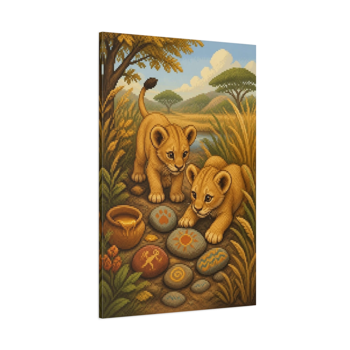 Side Mockup 1. Lion Cubs Kids Room shown as canvas print