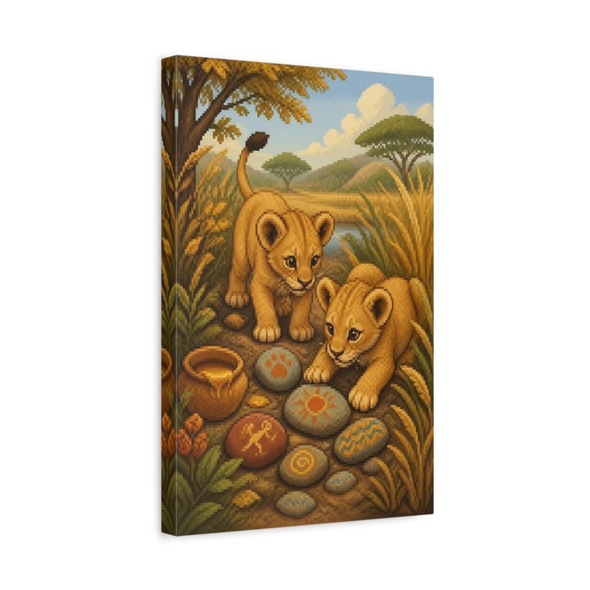 Side Mockup 4. Lion Cubs Kids Room shown as canvas print