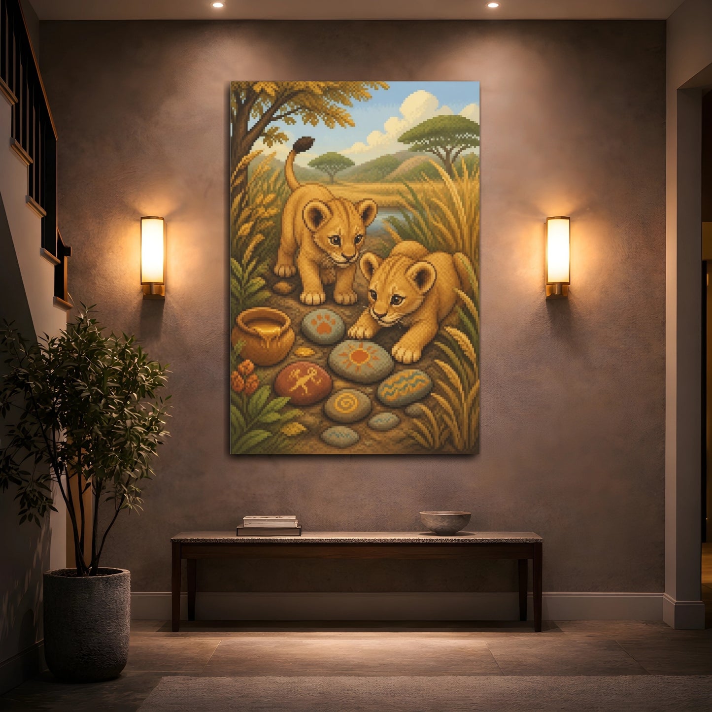 Mockup 2. Lion Cubs Kids Room shown as canvas print