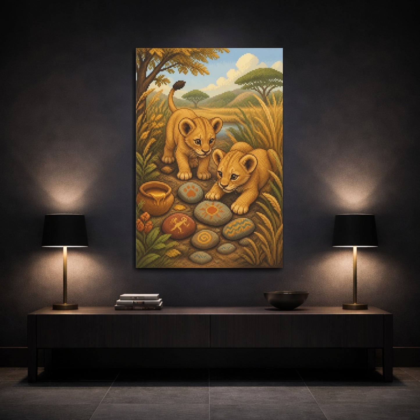 Mockup 3. Lion Cubs Kids Room shown as canvas print