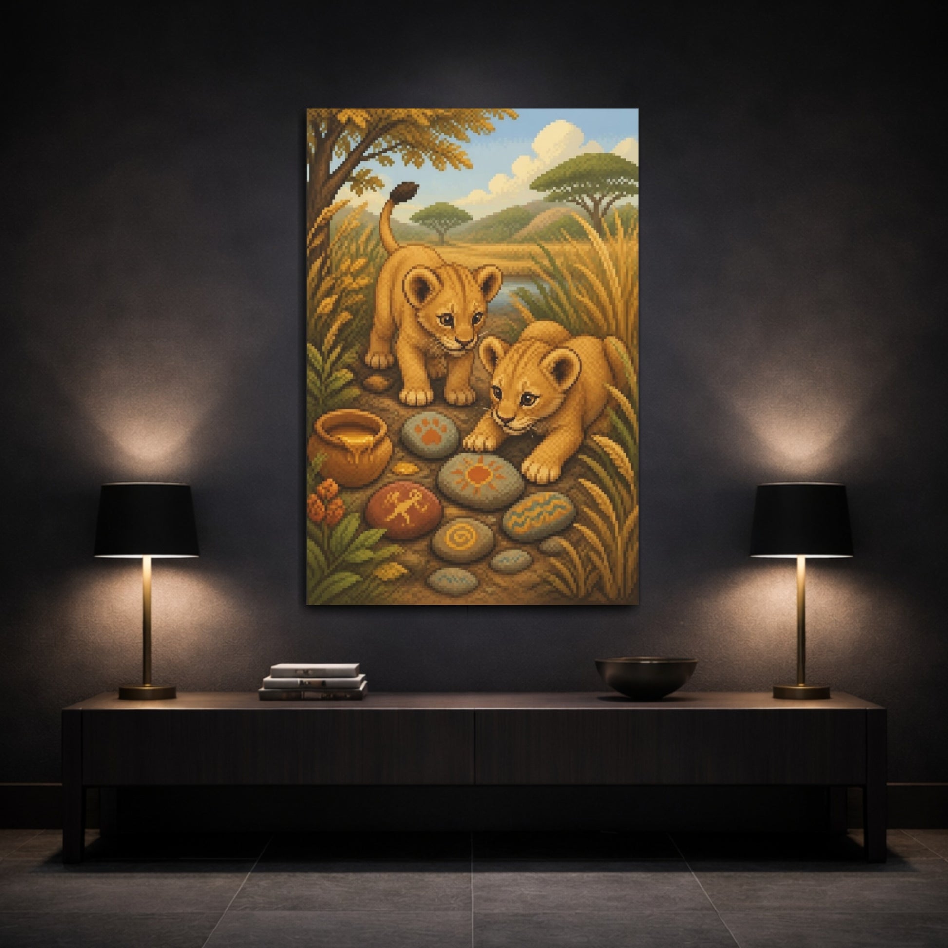Mockup 3. Lion Cubs Kids Room shown as canvas print