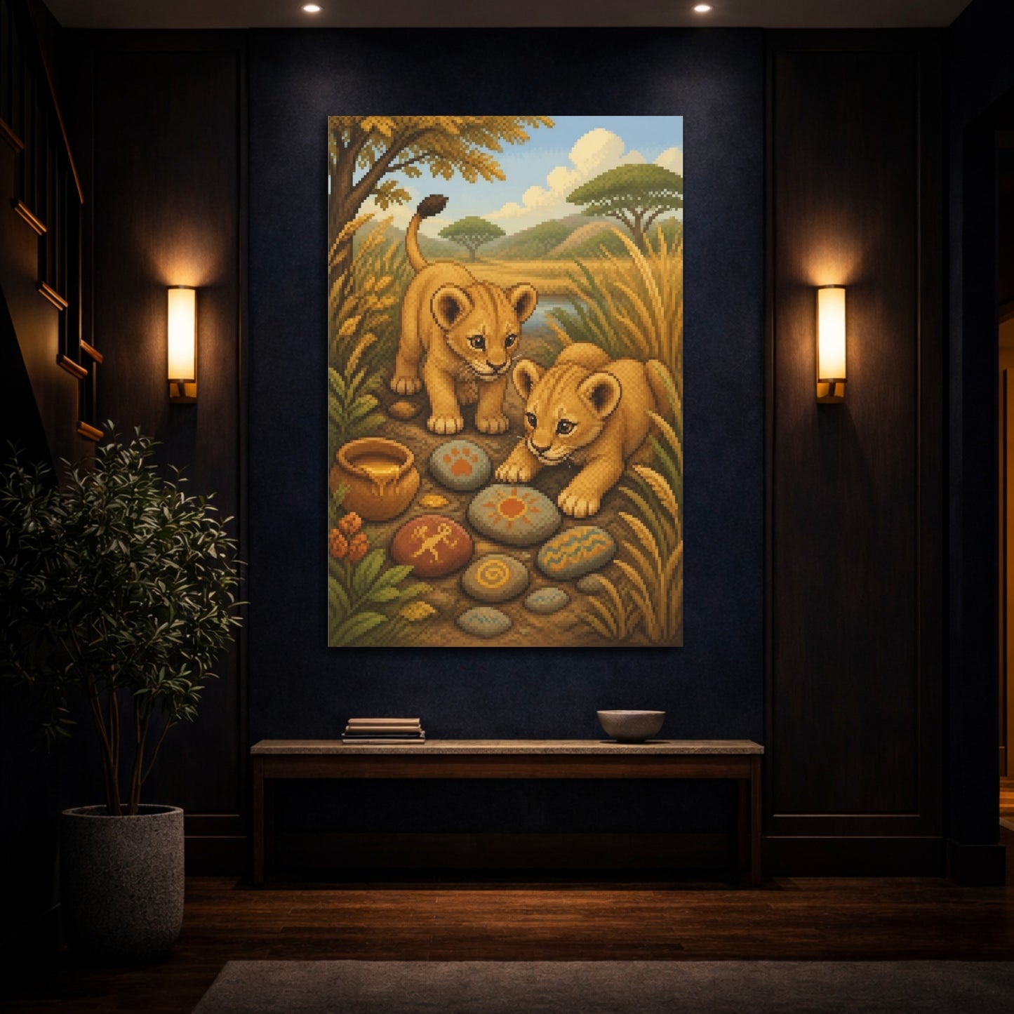 Mockup 4. Lion Cubs Kids Room shown as canvas print