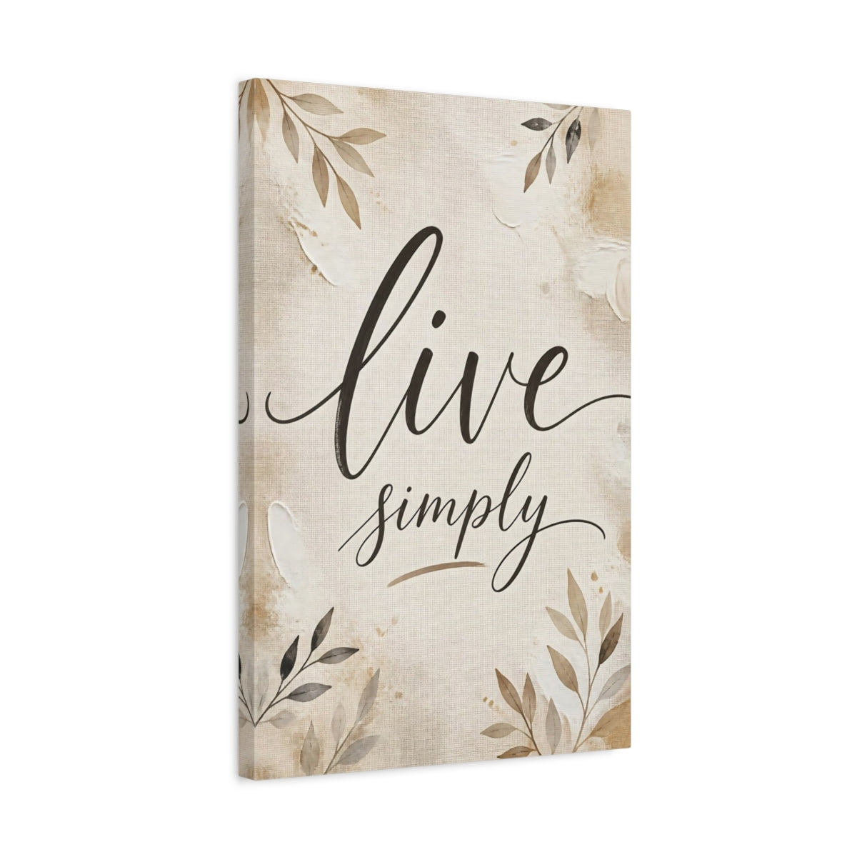 Side Mockup 3. Live Simply Script Quote shown as canvas print