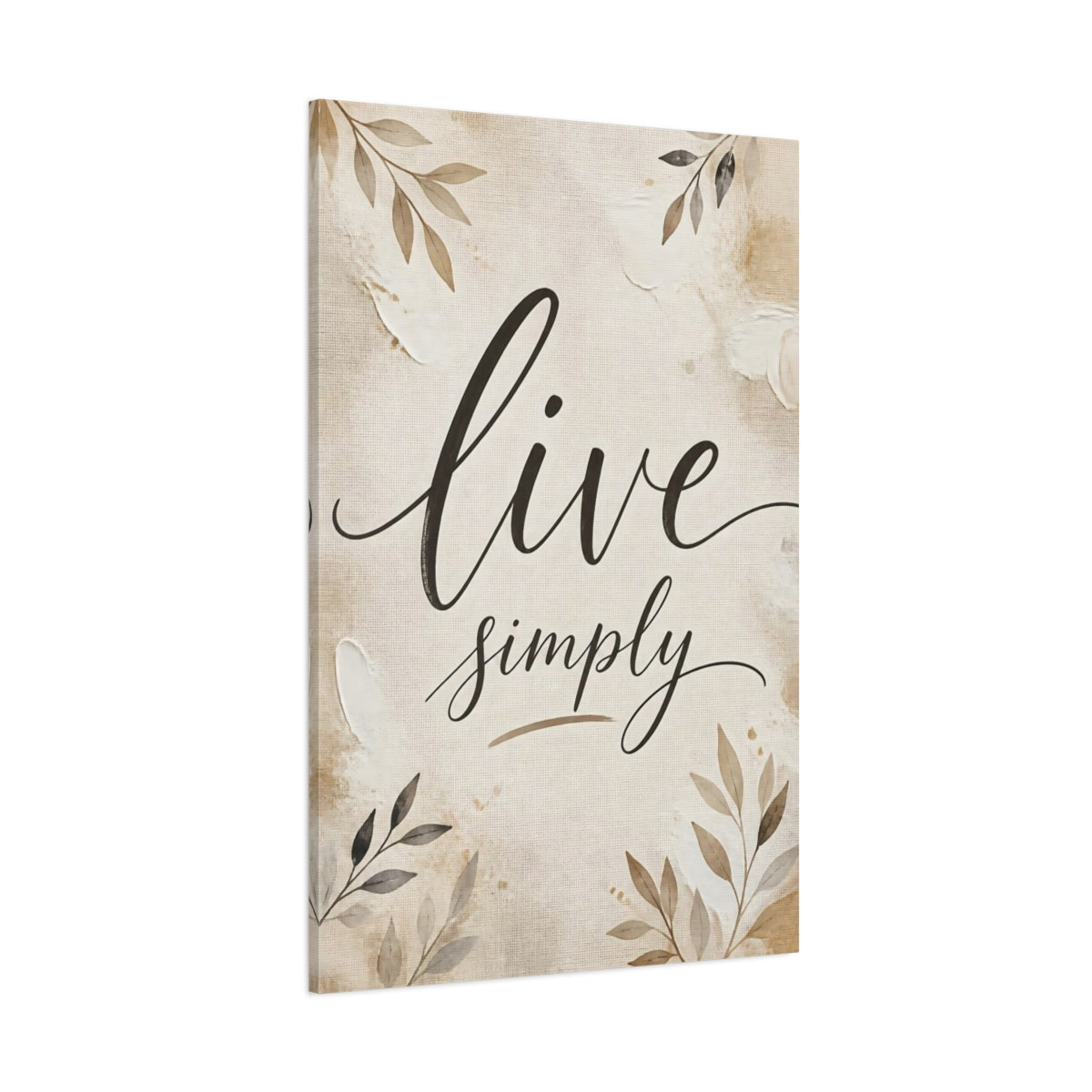 Side Mockup 1. Live Simply Script Quote shown as canvas print
