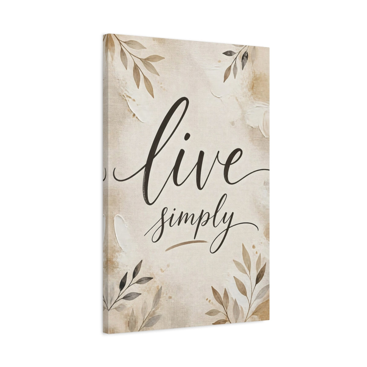 Side Mockup 2. Live Simply Script Quote shown as canvas print