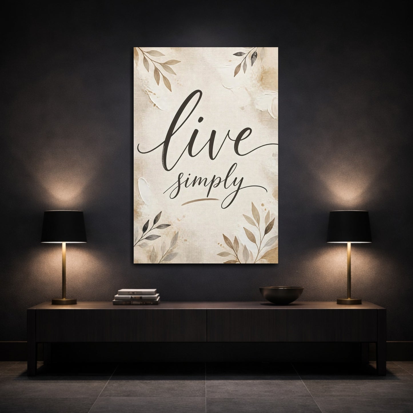 Mockup 3. Live Simply Script Quote shown as canvas print