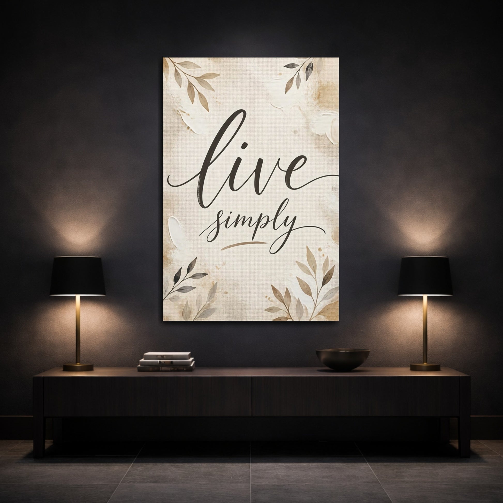 Mockup 3. Live Simply Script Quote shown as canvas print